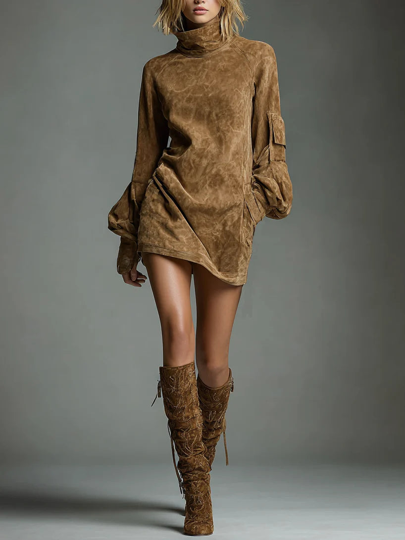 2c03453cf191ceb4ff9d46922fd17e8e LOOSE SUEDE TURTLENECK MINI DRESS, CASUAL