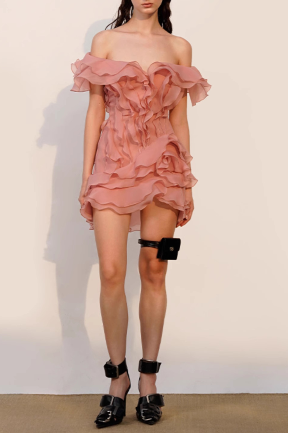 THEIA PINK RUFFLE STRAPLESS MINI DRESS