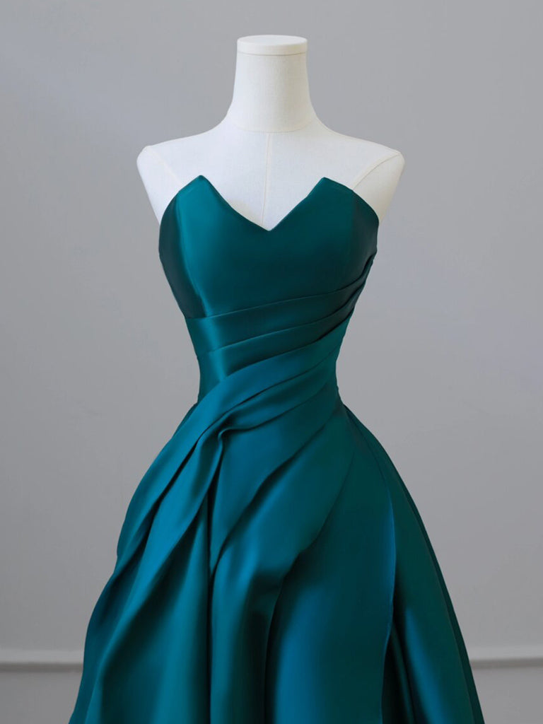 A-LINE SATIN GREEN PROM DRESS