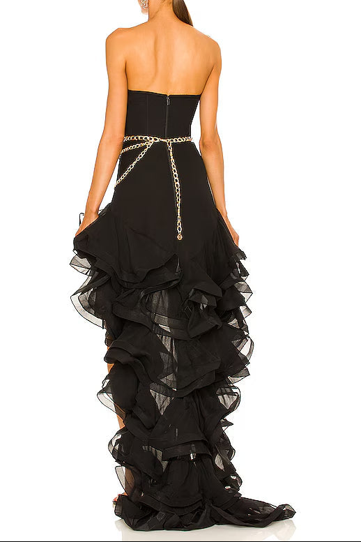 SELENA BLACK RUFFLE CORSET MINI DRESS FOR PARTY