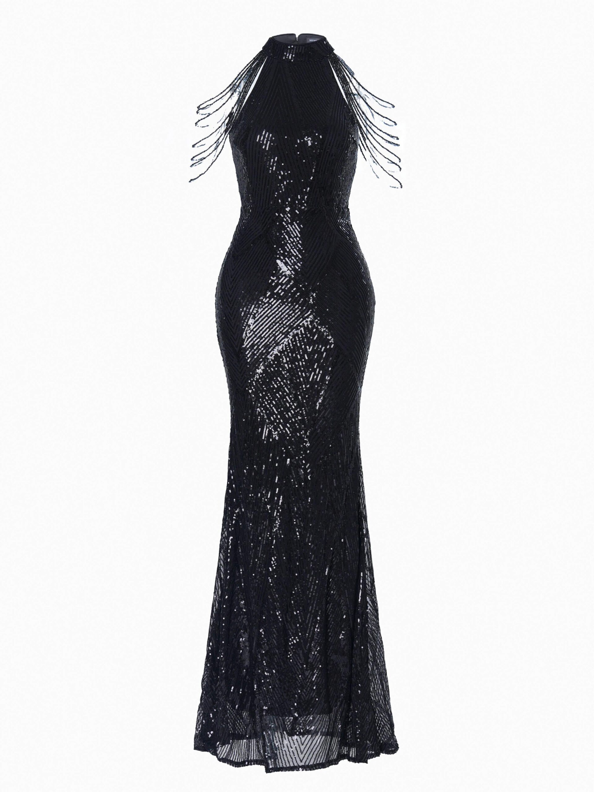 COLD SHOULDER BEADED CHAIN COCKTAIL DRESS