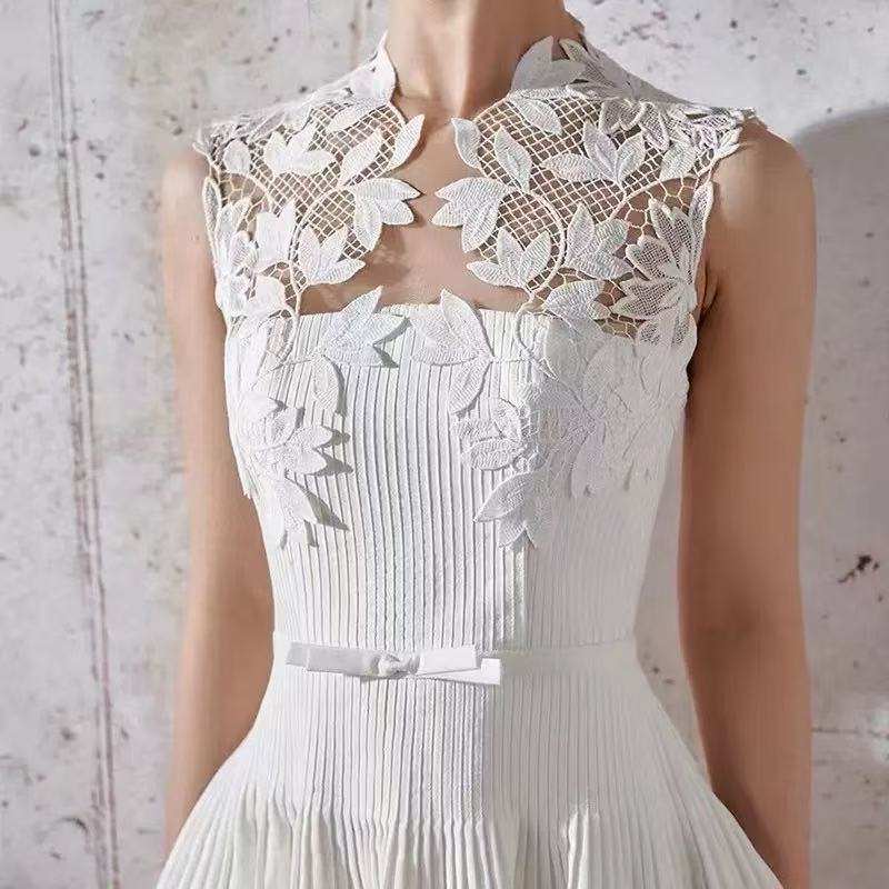 FLORAL LACE SLEEVELESS MAXI DRESS, A-LINE WEDDING GUEST