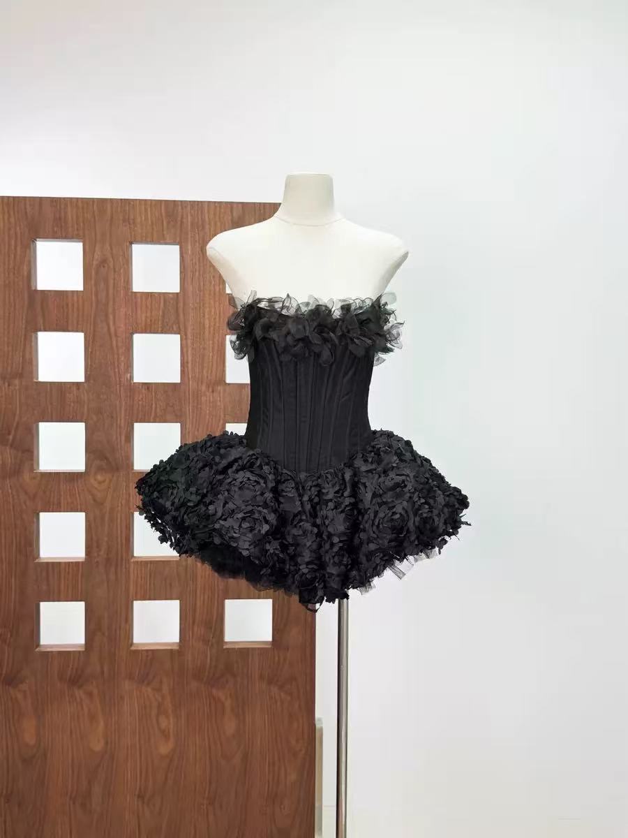 STRAPLESS FLORAL CORSET A-LINE DRESS
