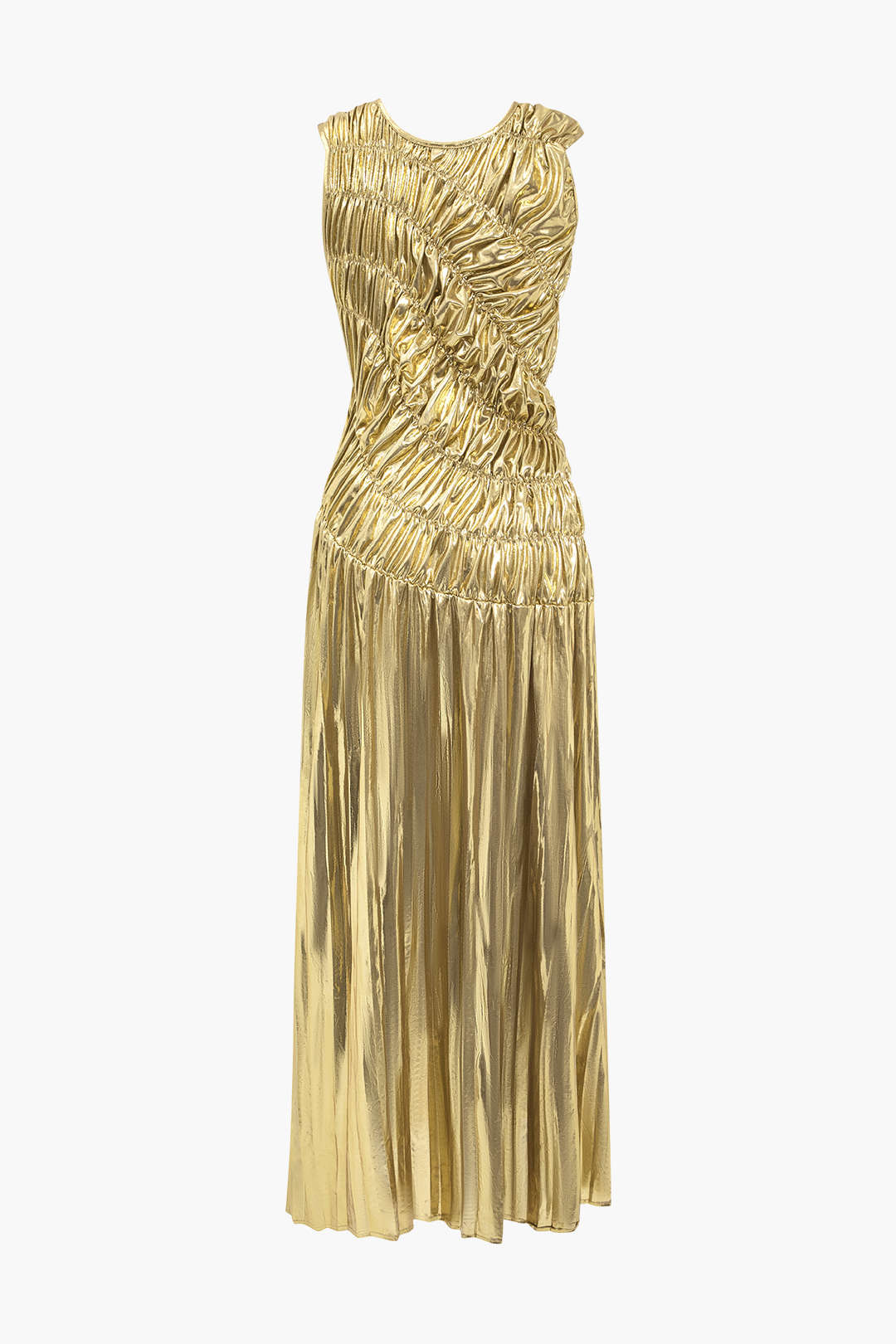SOLID RUCHED SHINY MAXI DRESS FOR PARTY