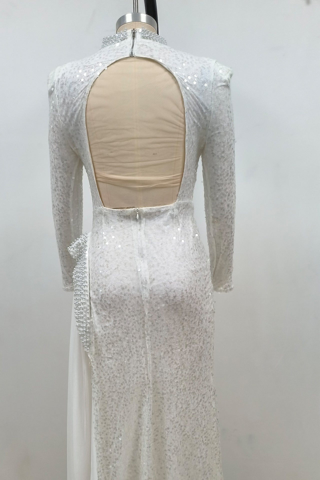 YVETTE PEARL SEQUIN MAXI DRESS WHITE