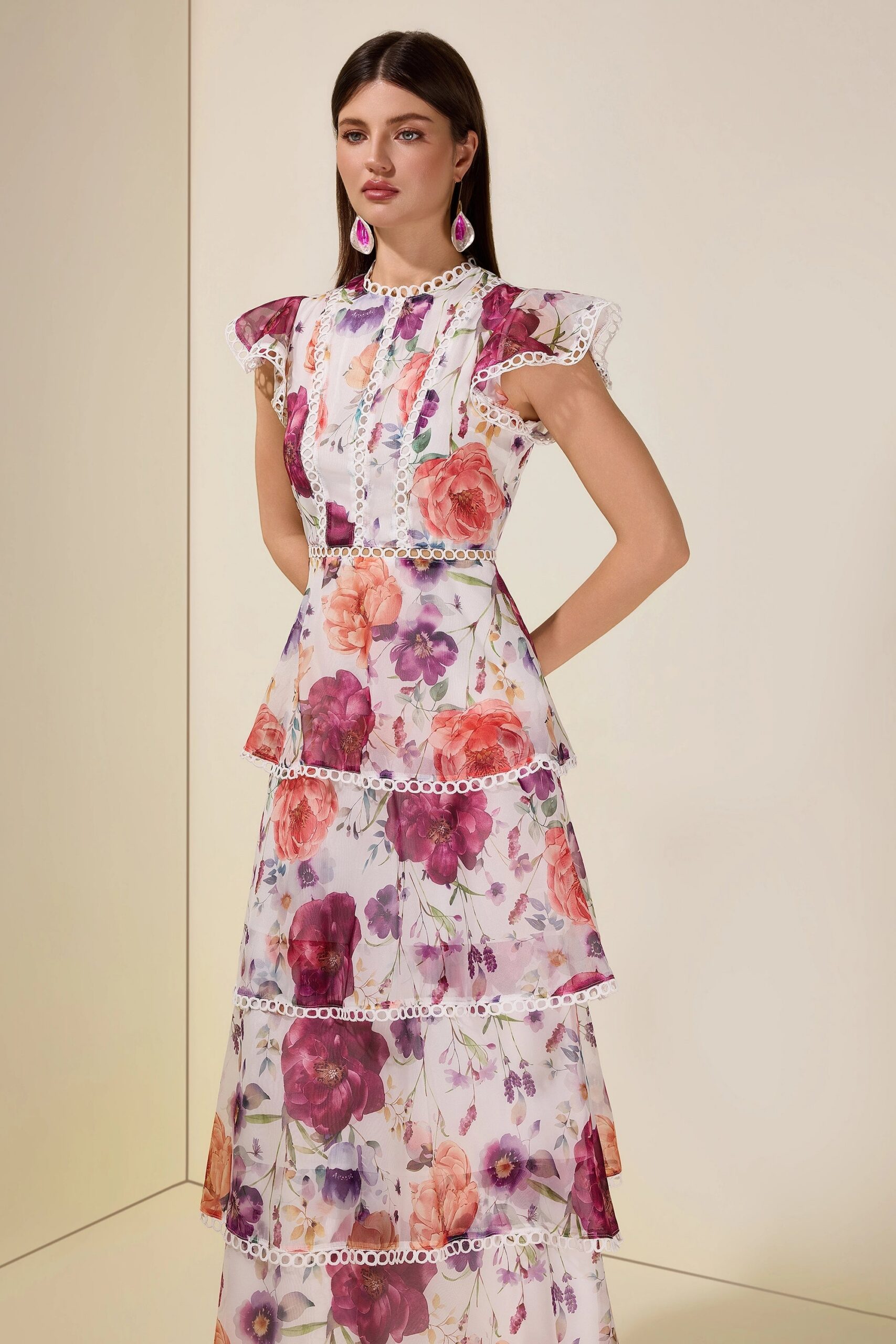 ZENOBIA WHITE LACE RUFFLE MAXI DRESS