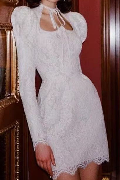 LACE PUFF-SLEEVE MINI DRESS FOR PARTY