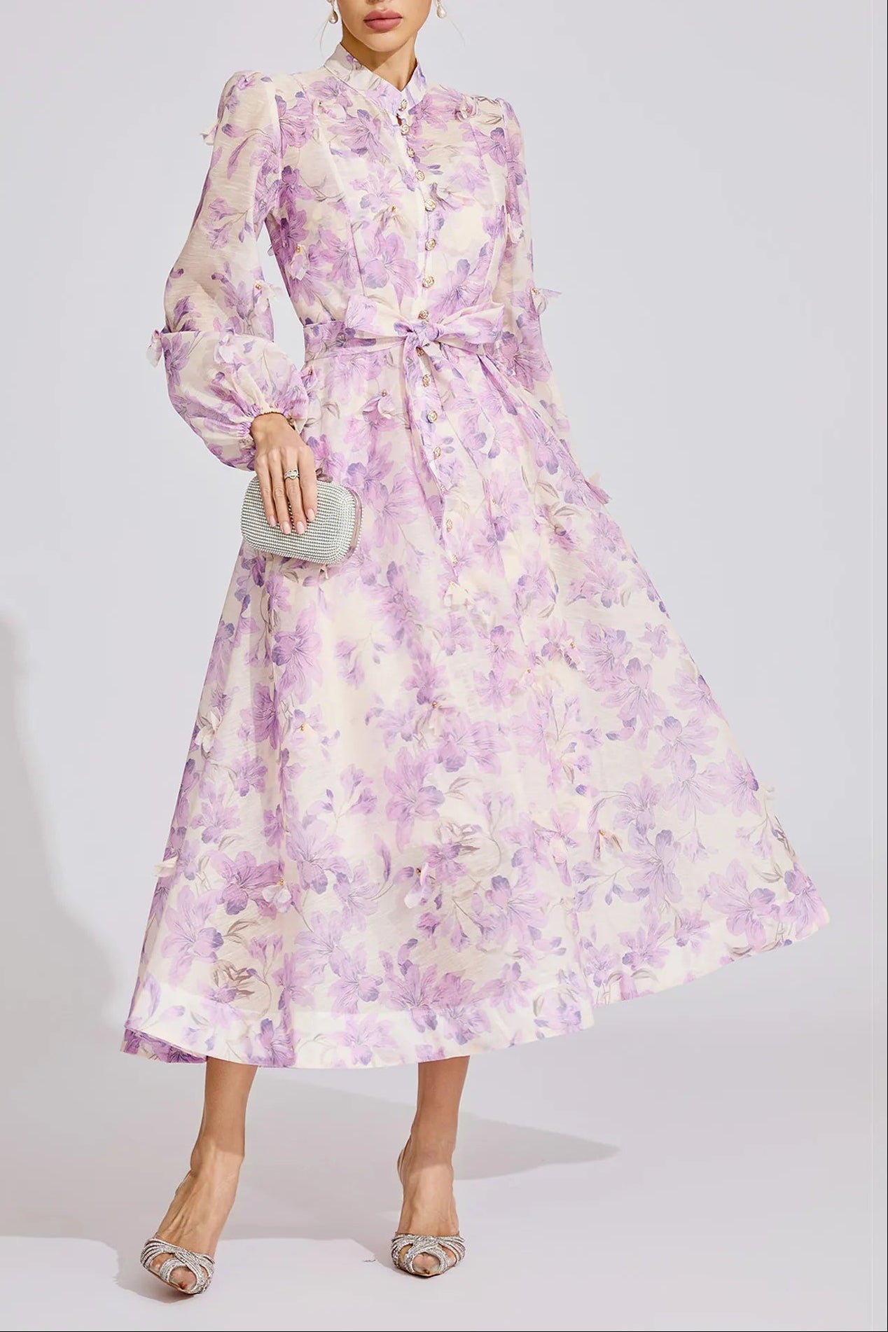 SIMONA FLORAL LANTERN SLEEVE MAXI DRESS PURPLE
