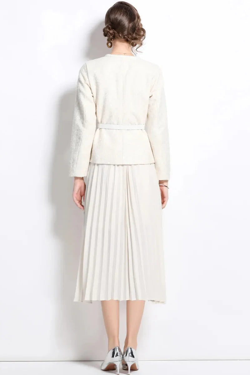 CREAM SEQUIN BOUCLE TAILORED MIDI DRESS FOR EVENTS