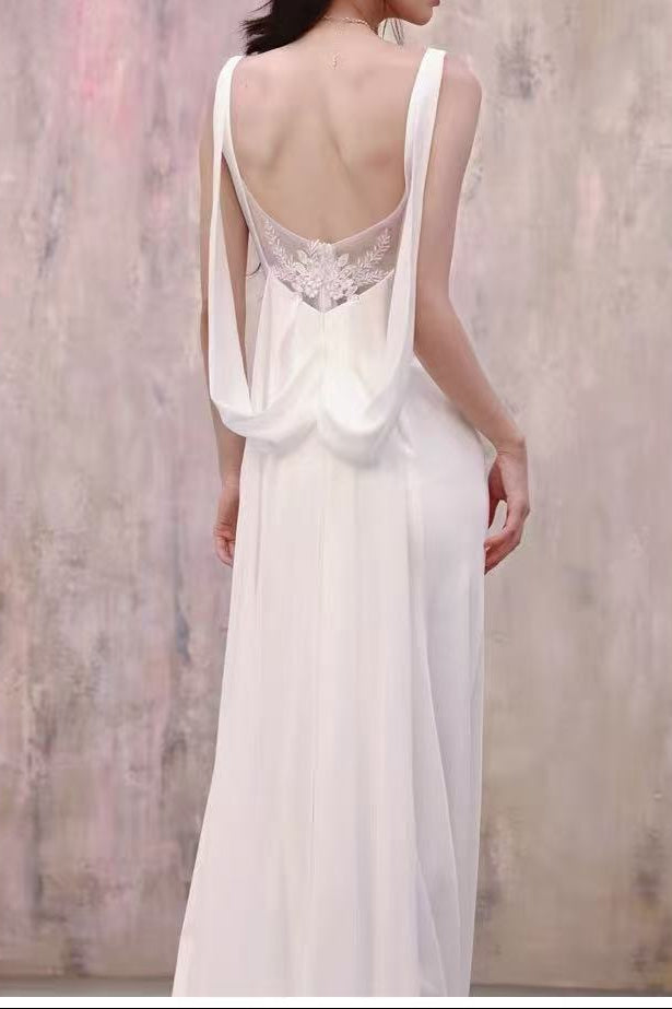 WHITE SLEEVELESS SQUARE NECK MERMAID WEDDING TRAIN DRESS