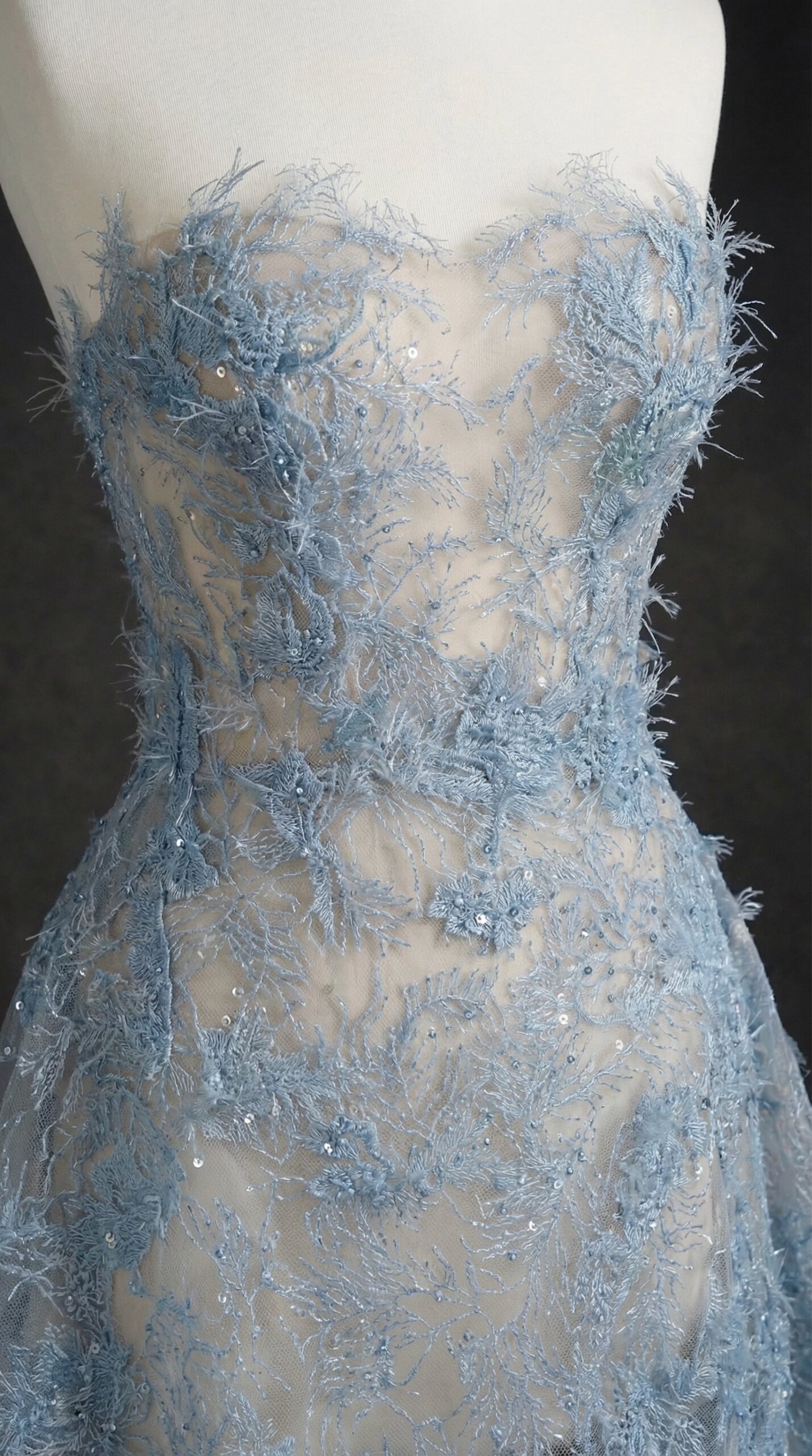 BLUE BEADED LACE COCKTAIL DRESS