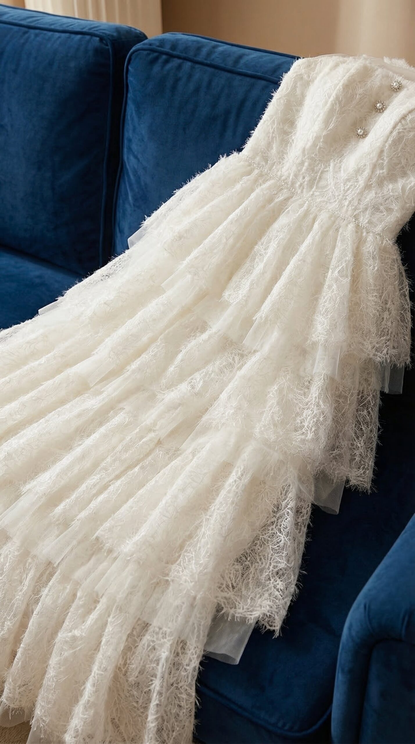 WHITE MESH LAYER DRESS WITH STITCHING DETAIL