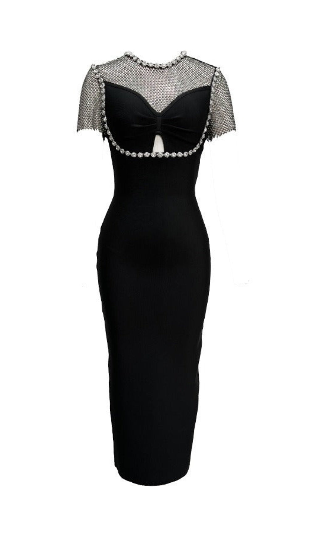 CRYSTAL MESH BANDAGE MIDI DRESS FOR PARTY