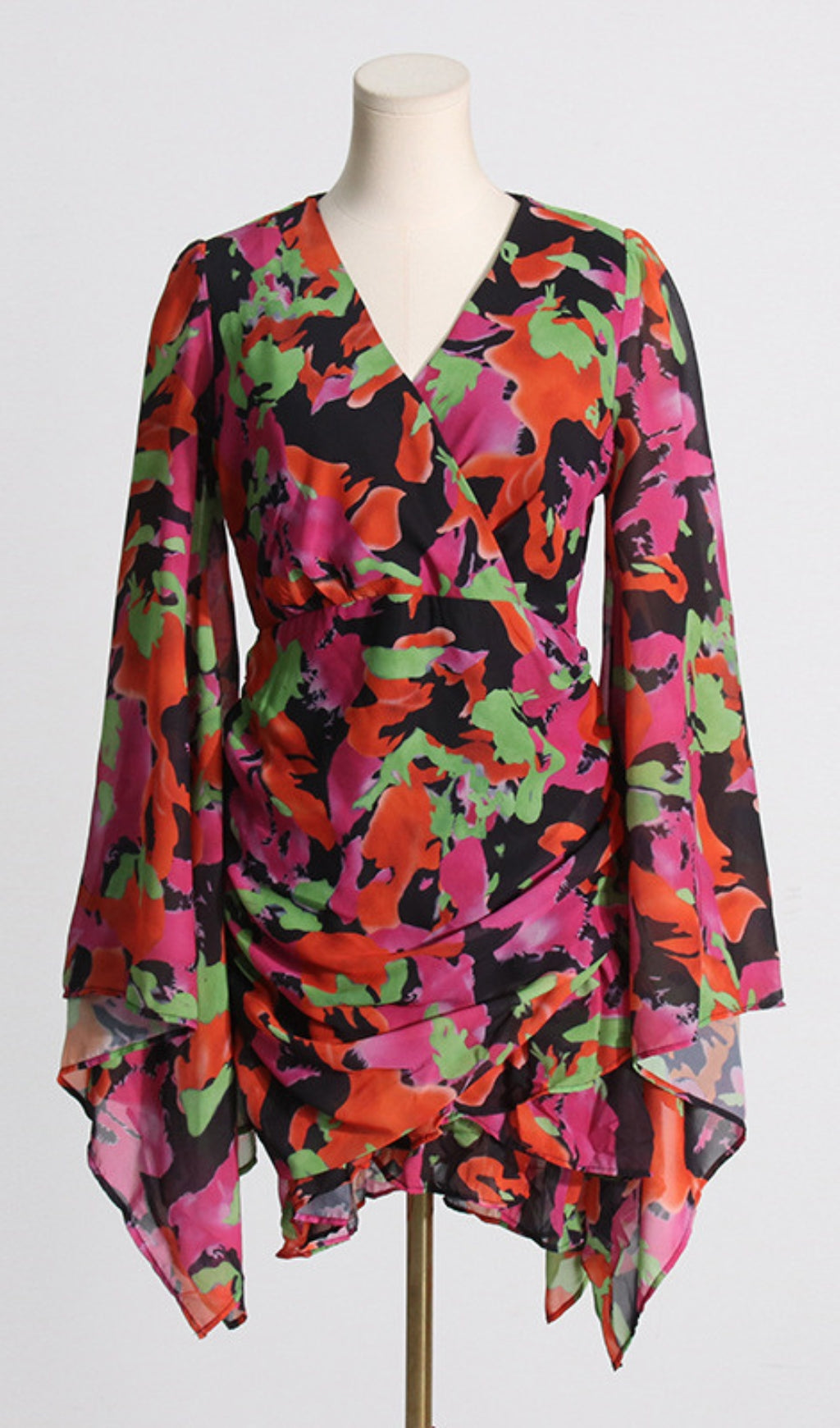 PRINTED RUFFLE MESH DRESS FOR PARTY