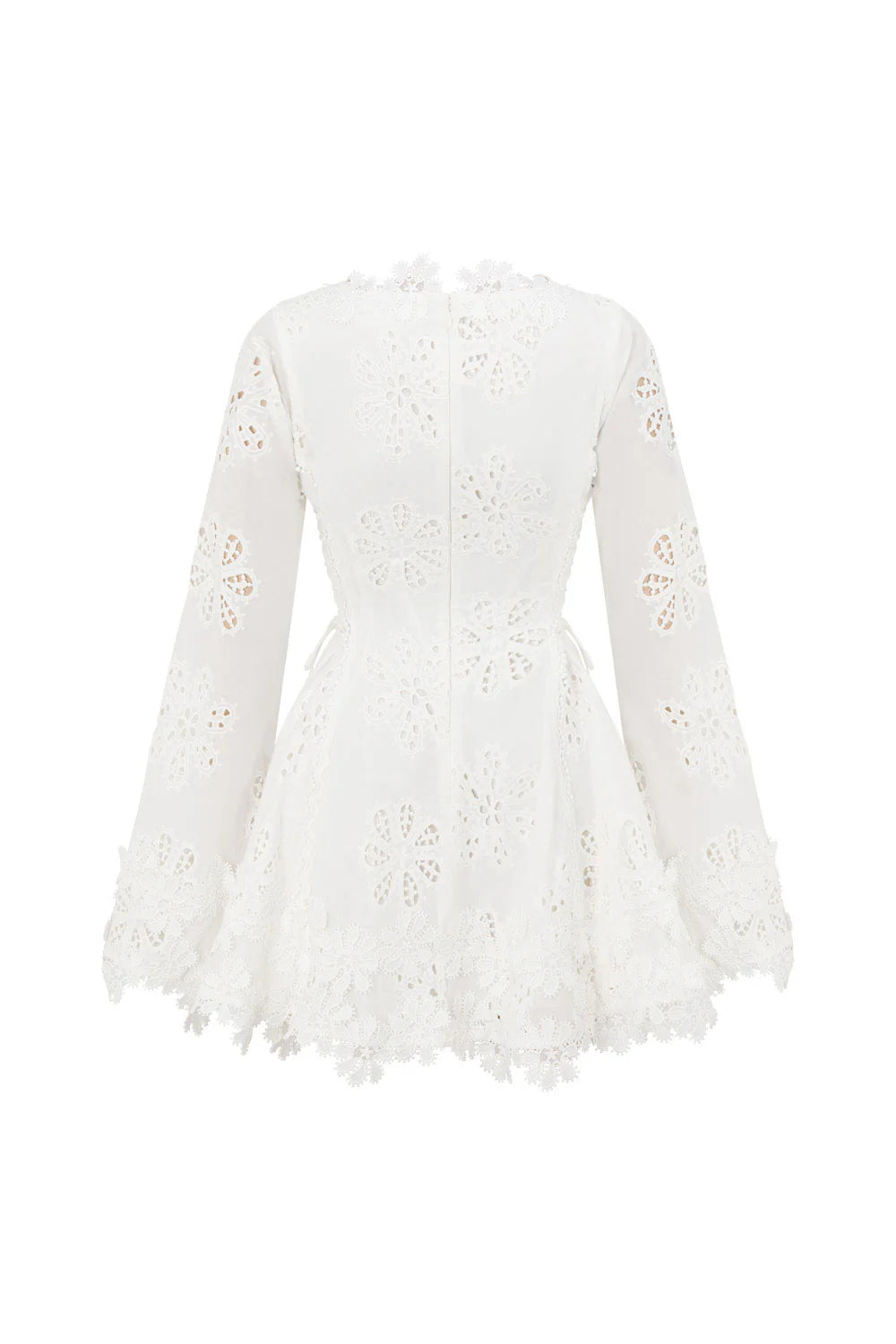 WHITE FLORAL EMBROIDERY HOLLOW MINI DRESS