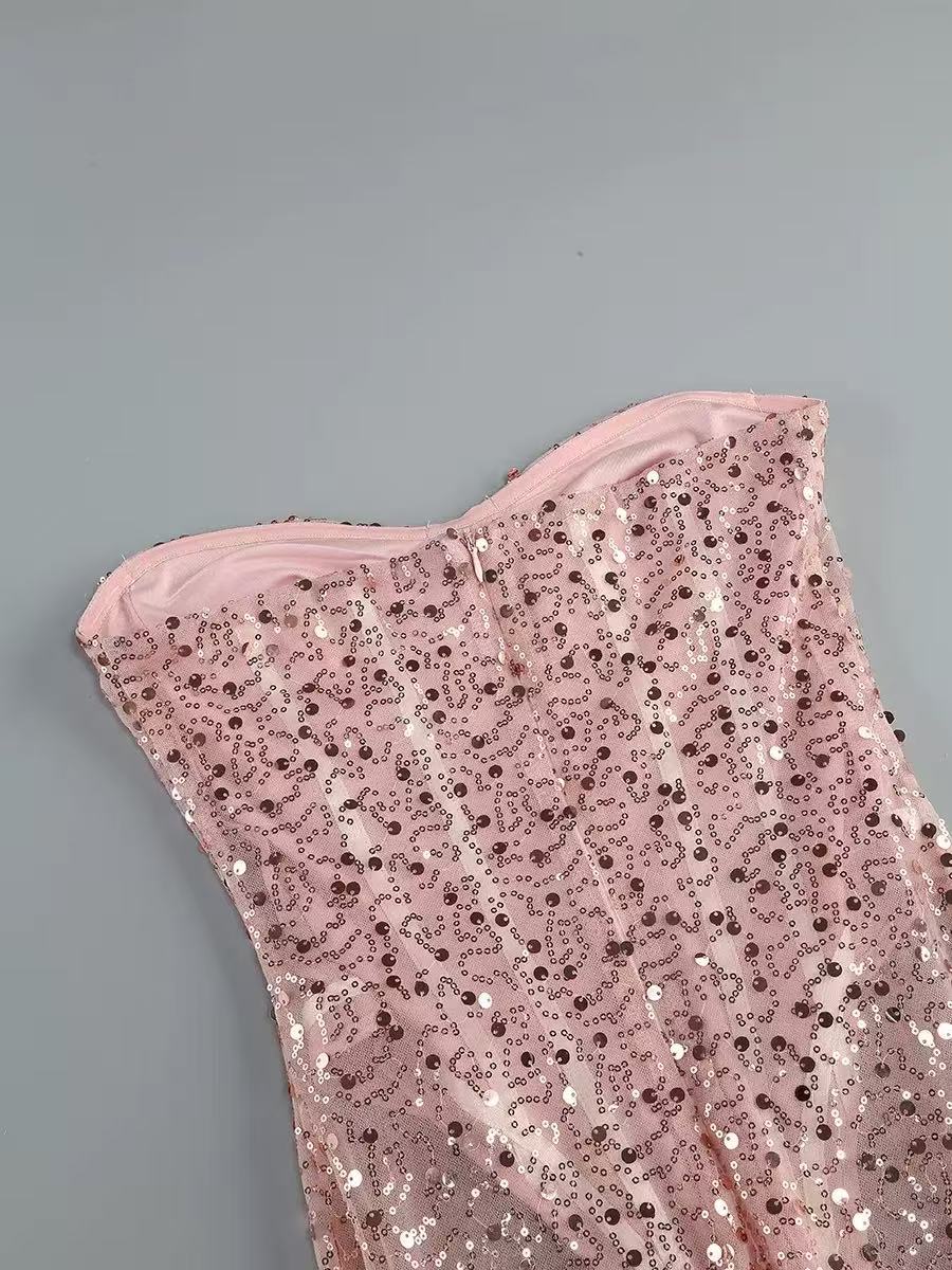 SEQUINED PINK MAXI DRESS FOR EVENING GLAMOUR