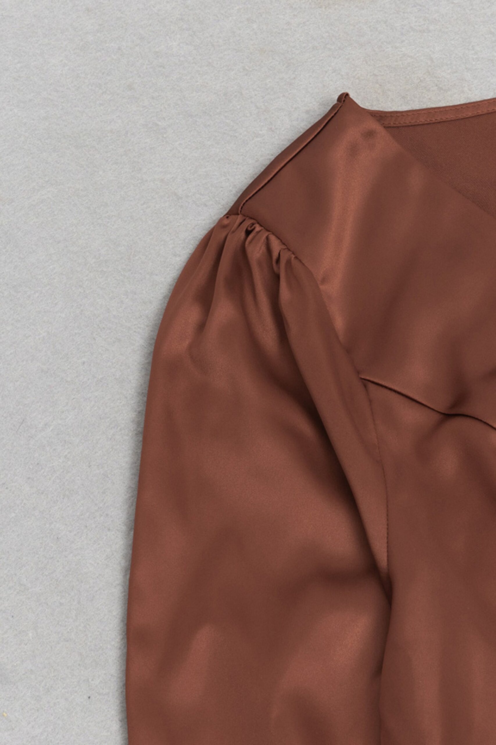 SATIN PUFF SLEEVE BRONZE MAXI DRESS