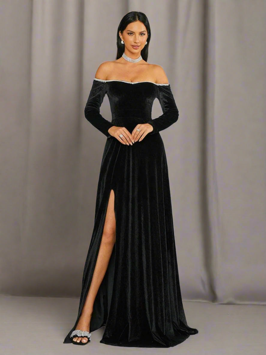 31108281_2024-04-26T06_57_38.803Z OFF SHOULDER VELVET SPLIT EVENING DRESS