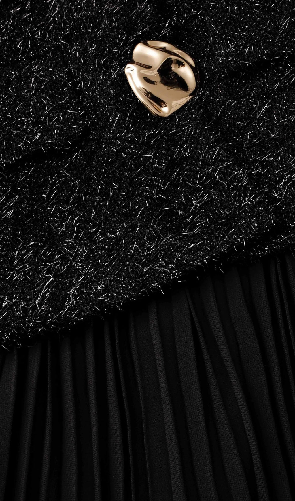 BLACK BOUCLE MIDI DRESS, TINSEL CHIFFON PARTY