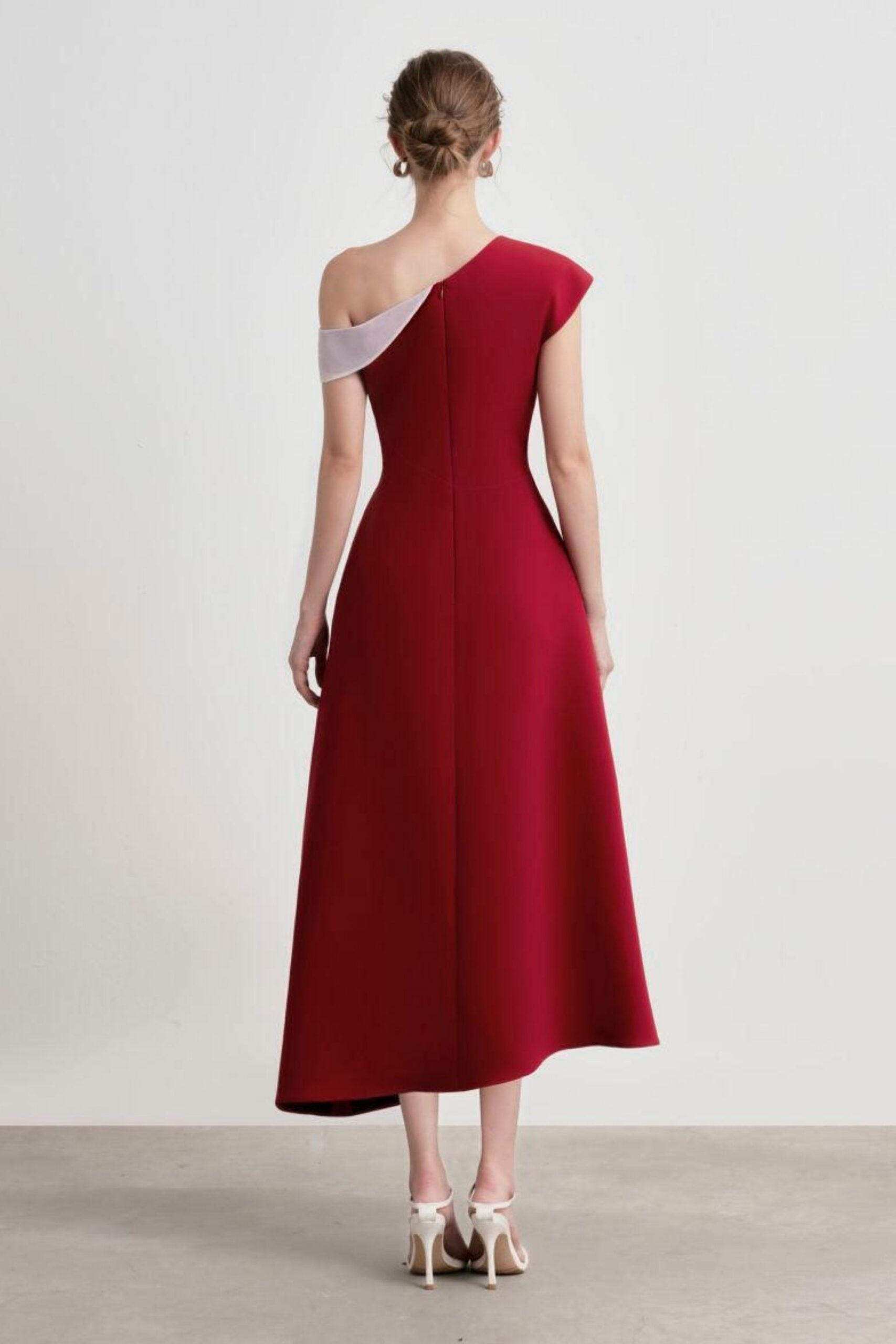 A-LINE ASYMMETRIC SLEEVE MIDI DRESS FOR PARTY