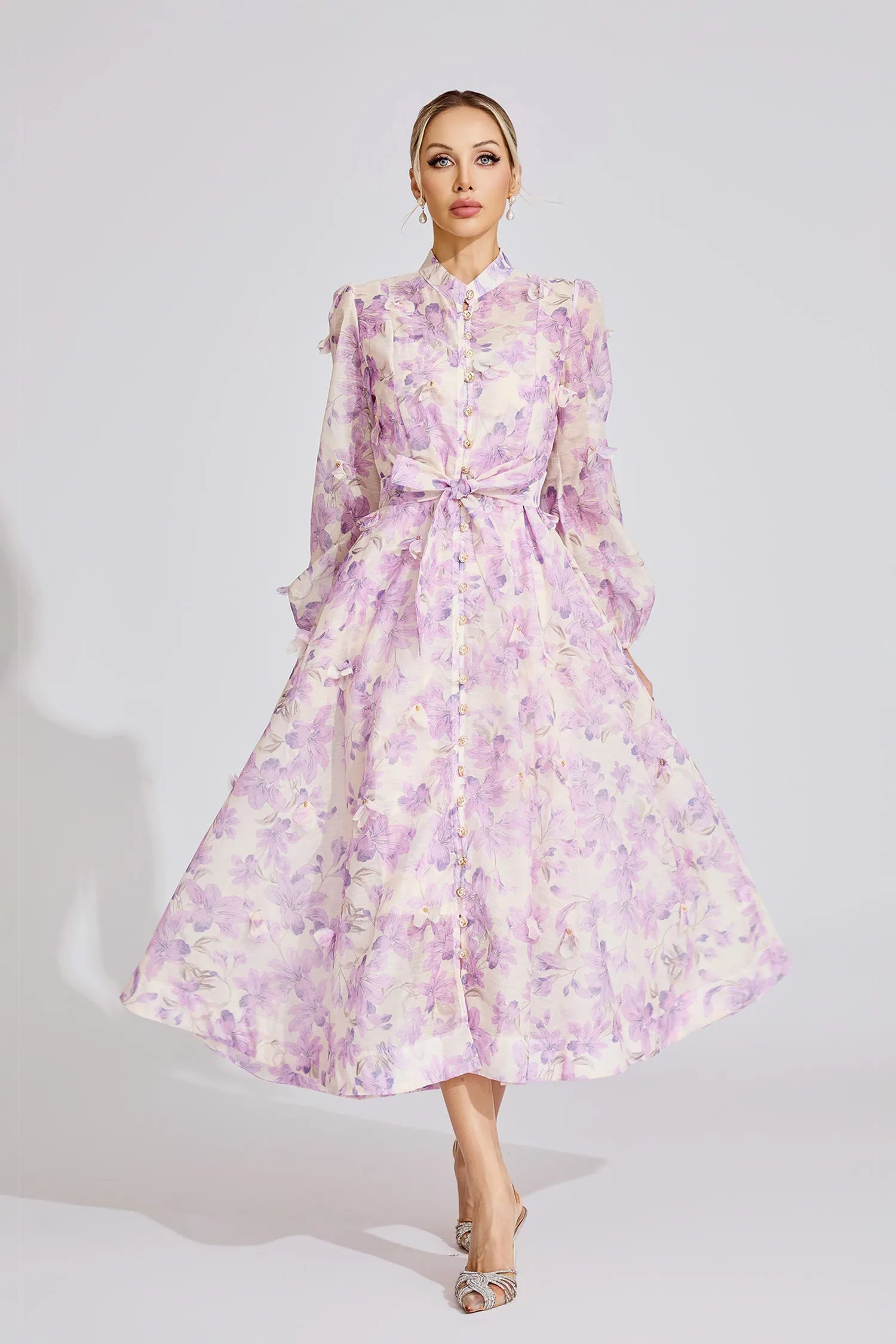 SIMONA FLORAL LANTERN SLEEVE MAXI DRESS PURPLE