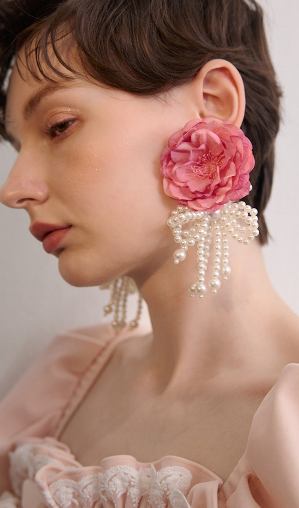 PINK FLOWER PETAL ACRYLIC DROP EARRINGS FOR PARTY