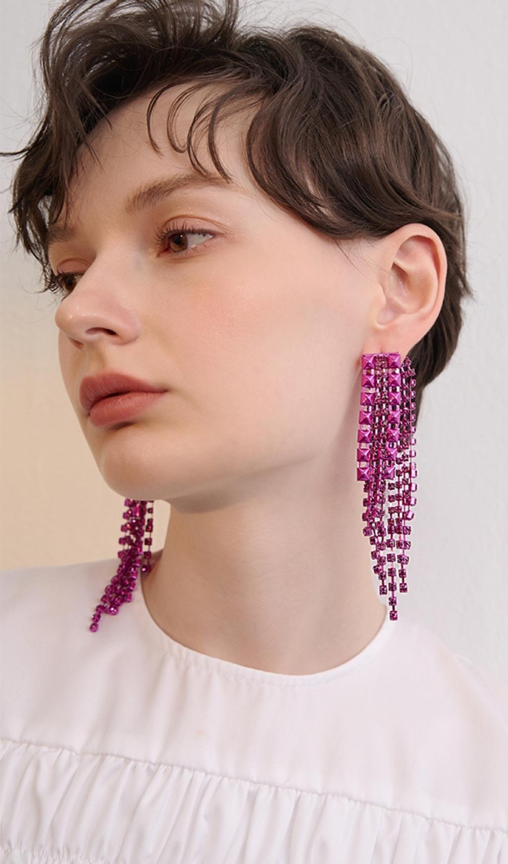 DARK VIOLET TASSEL DROP EARRINGS FOR PARTY