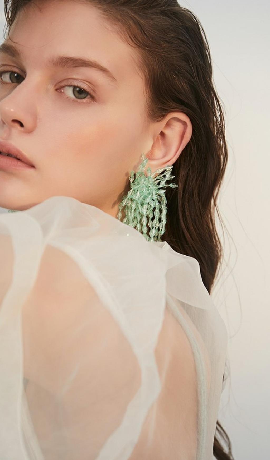 GREEN ACRYLIC TASSEL DANGLE EARRINGS FOR PARTY