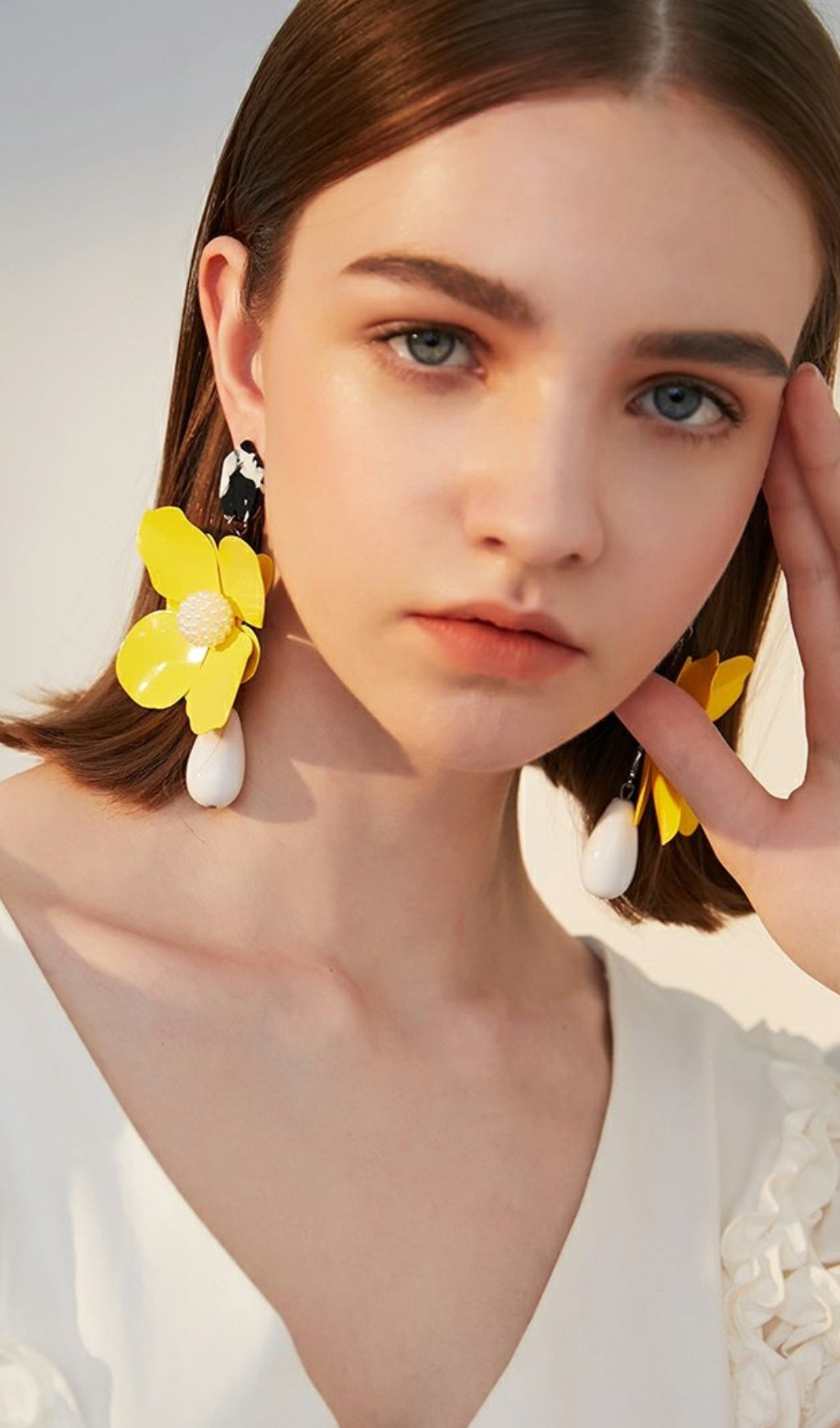 YELLOW FLOWER PEARL STUD EARRINGS FOR WEDDING
