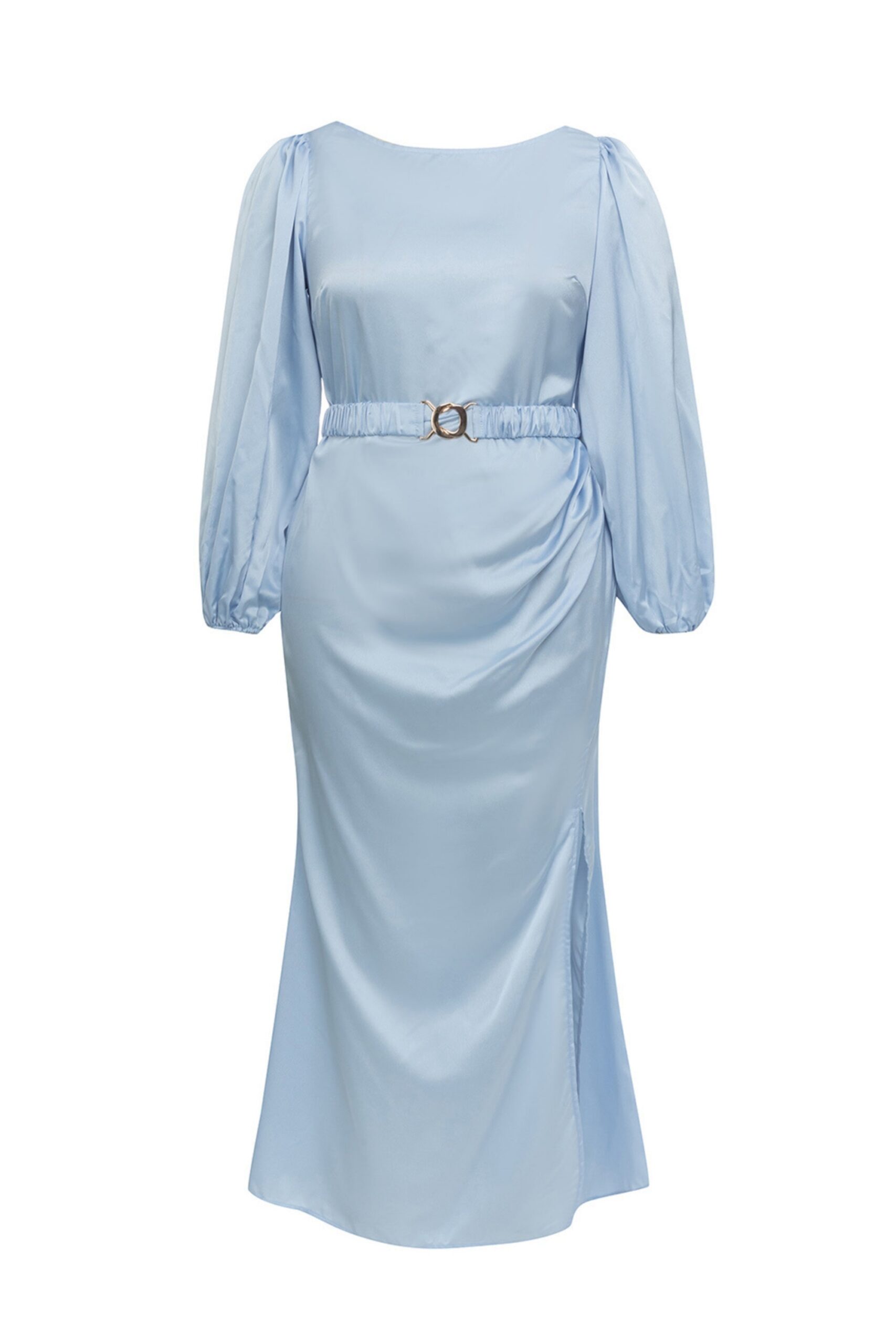 PUFF SLEEVE SPLIT MAXI DRESS BLUE