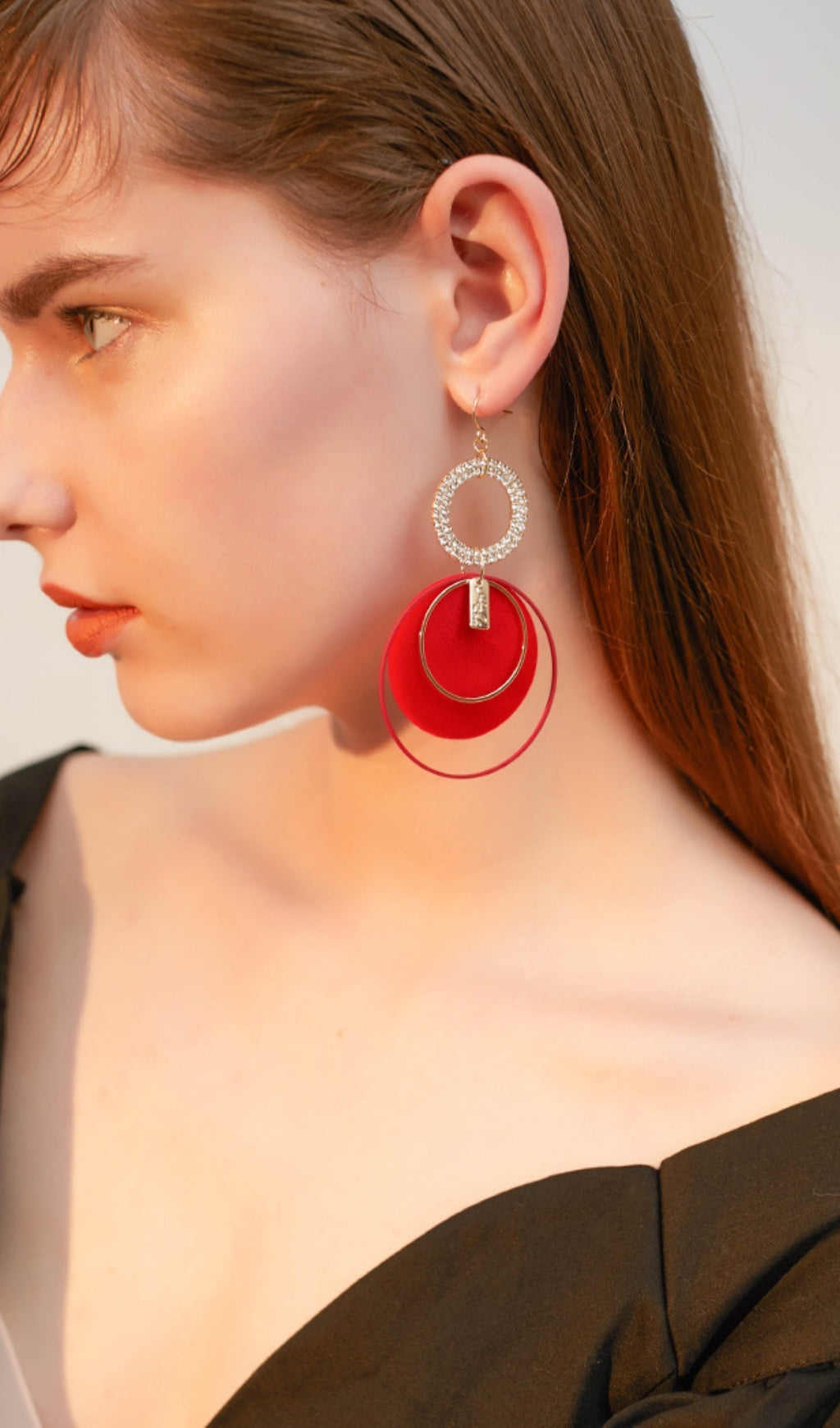 RED BOHEMIAN CIRCLE PLUSH EARRINGS FOR PARTY
