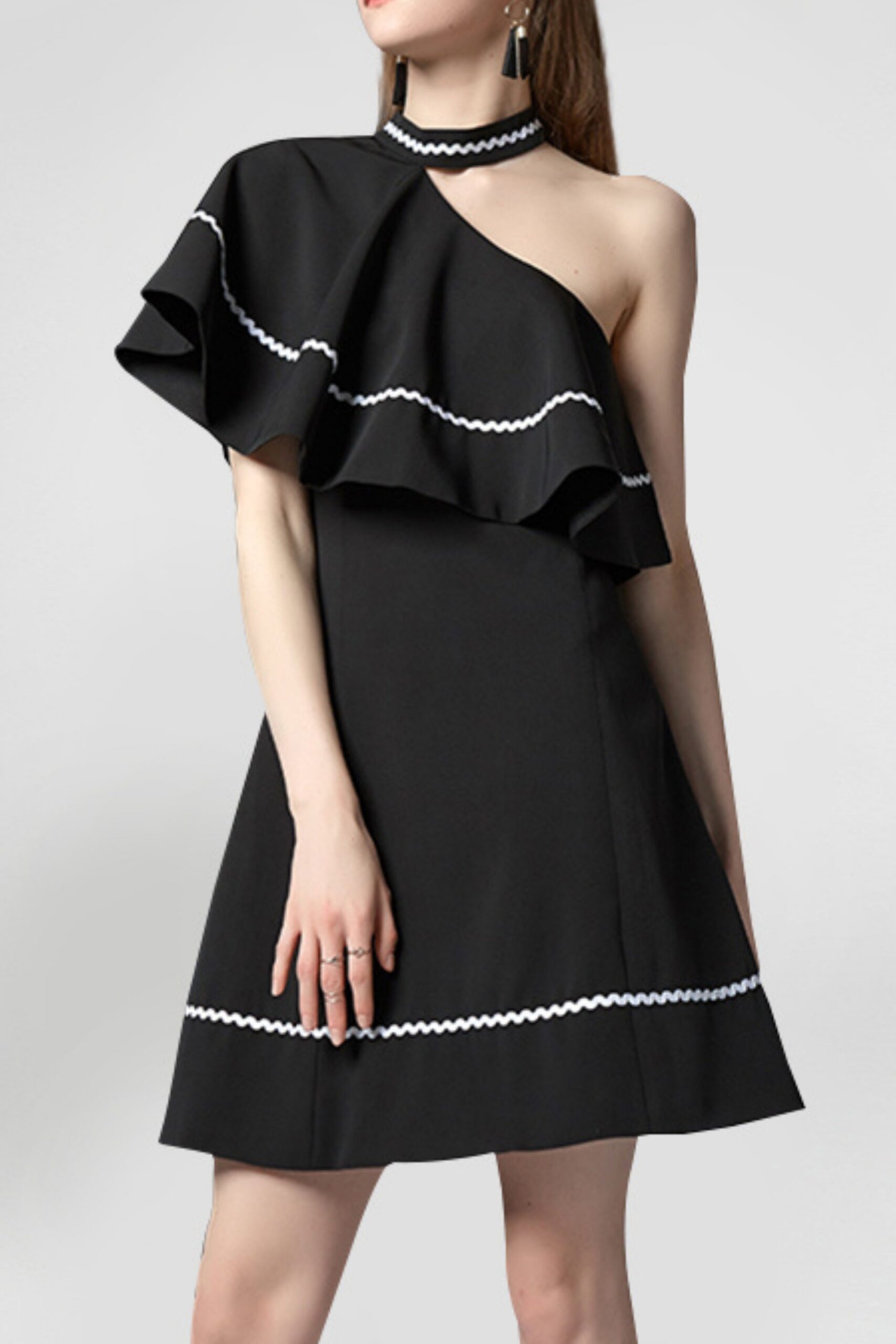 RUFFLE SLEEVE A-LINE MINI BLACK PARTY DRESS