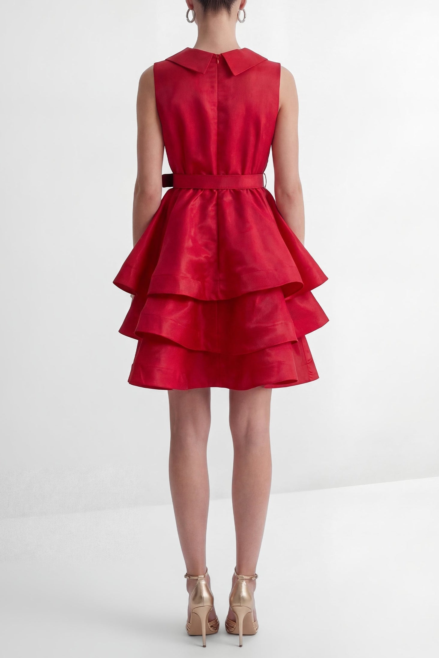 JESSICA RED V-NECK RUFFLE MINI DRESS