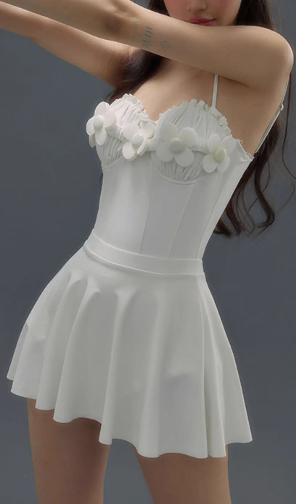 DEANCE WHITE FLORAL ONE-PIECE SWIMSUIT WITH SKIRT