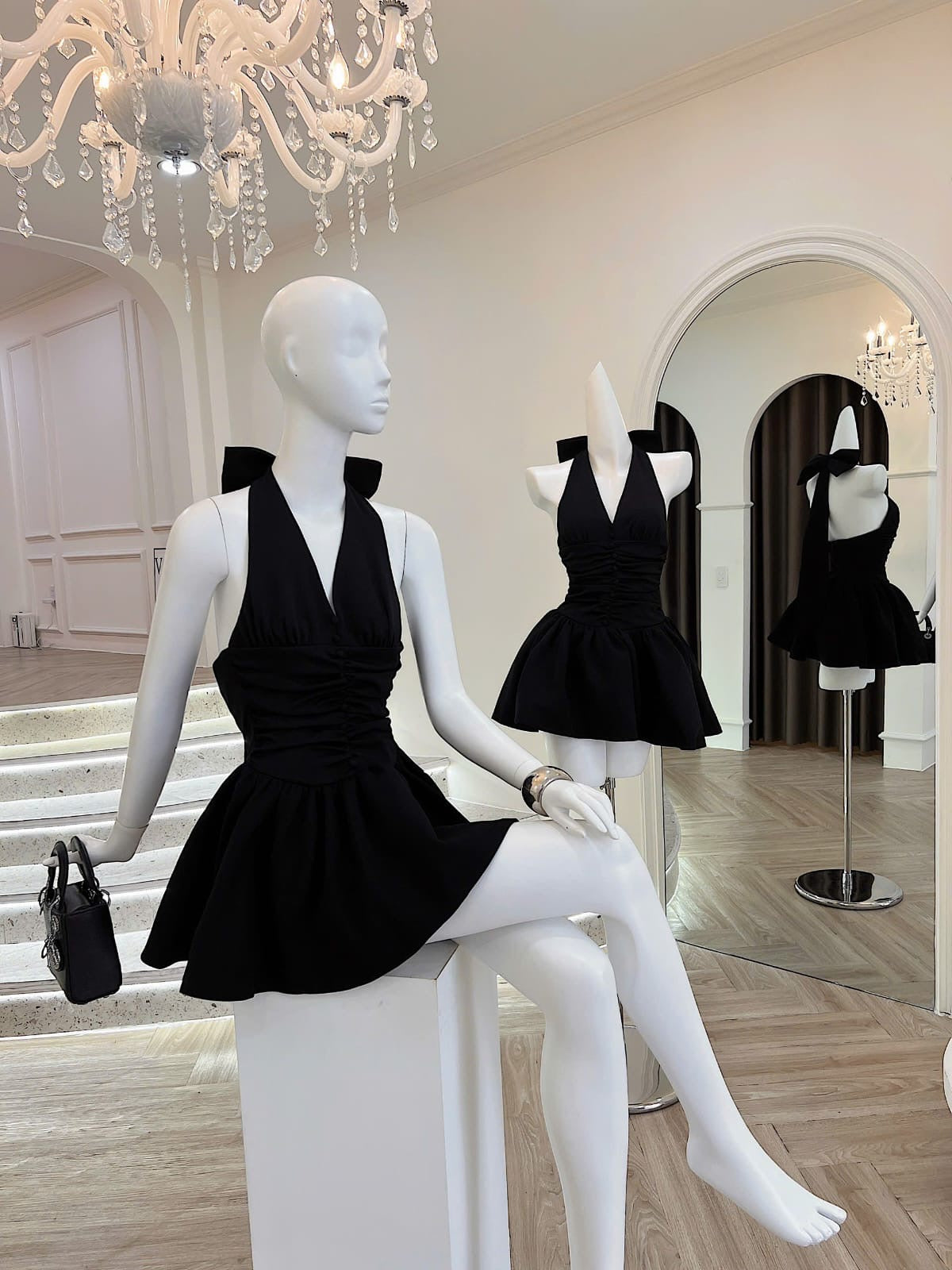RIZZA HALTER MINI DRESS, SLEEK COCKTAIL PARTY LOOK