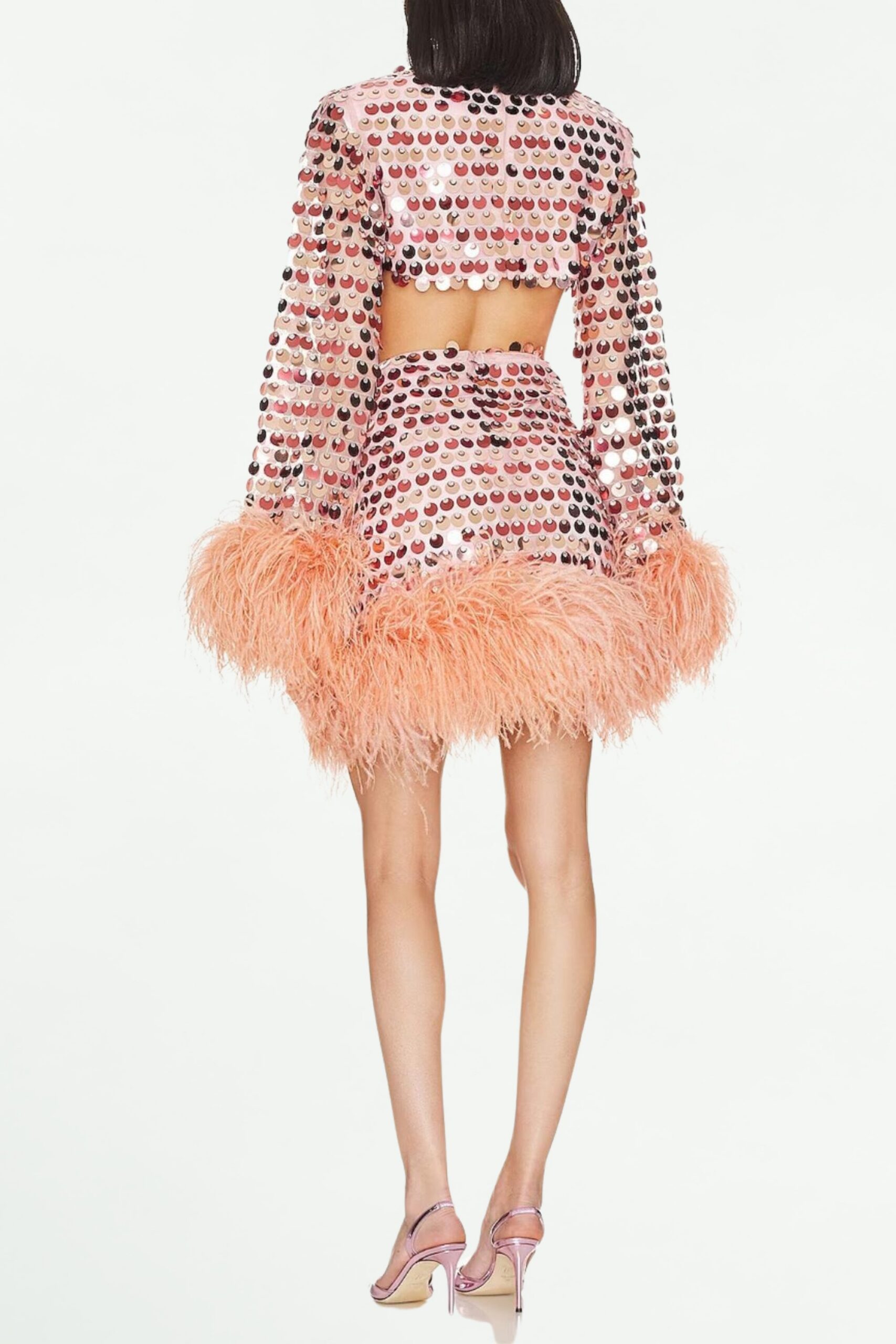SEQUIN FEATHER TRIM MINI DRESS FOR PARTY NIGHT