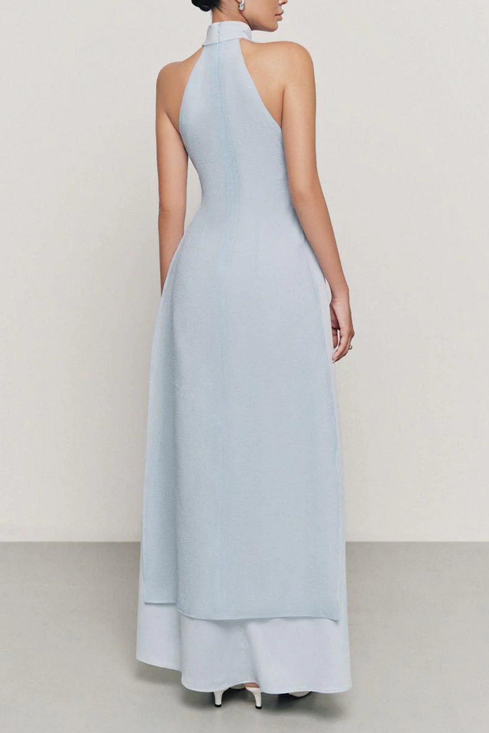 YEN LAYERED HIGH NECK SILK MAXI DRESS BLUE