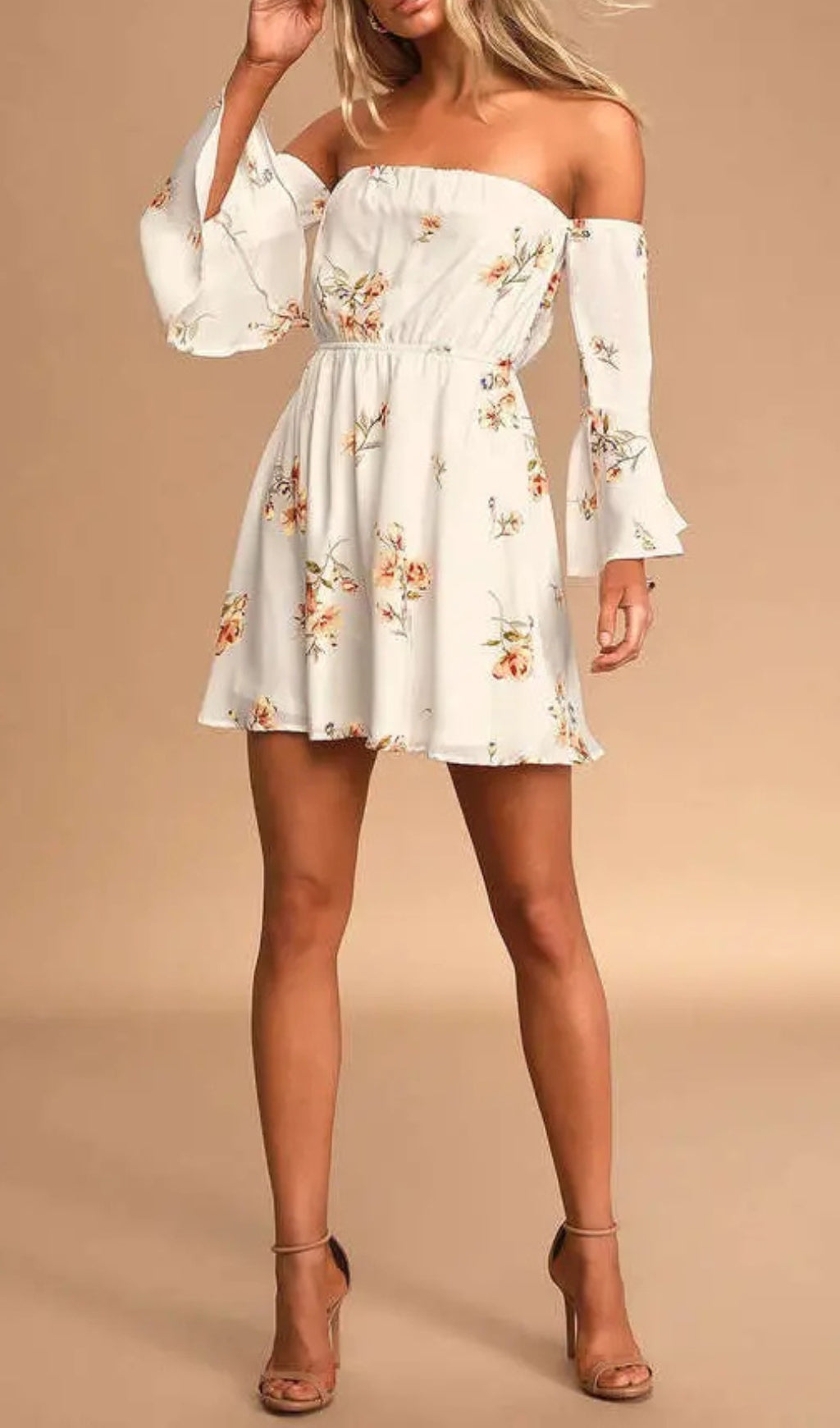 FLORAL OFF-SHOULDER VISCOSE MINI DRESS