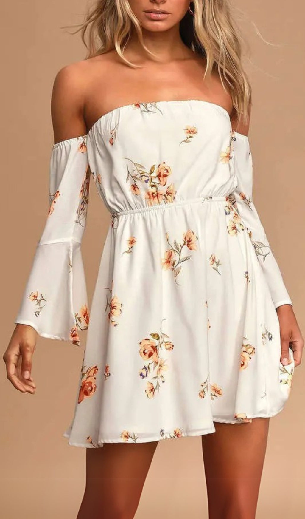 FLORAL OFF-SHOULDER VISCOSE MINI DRESS