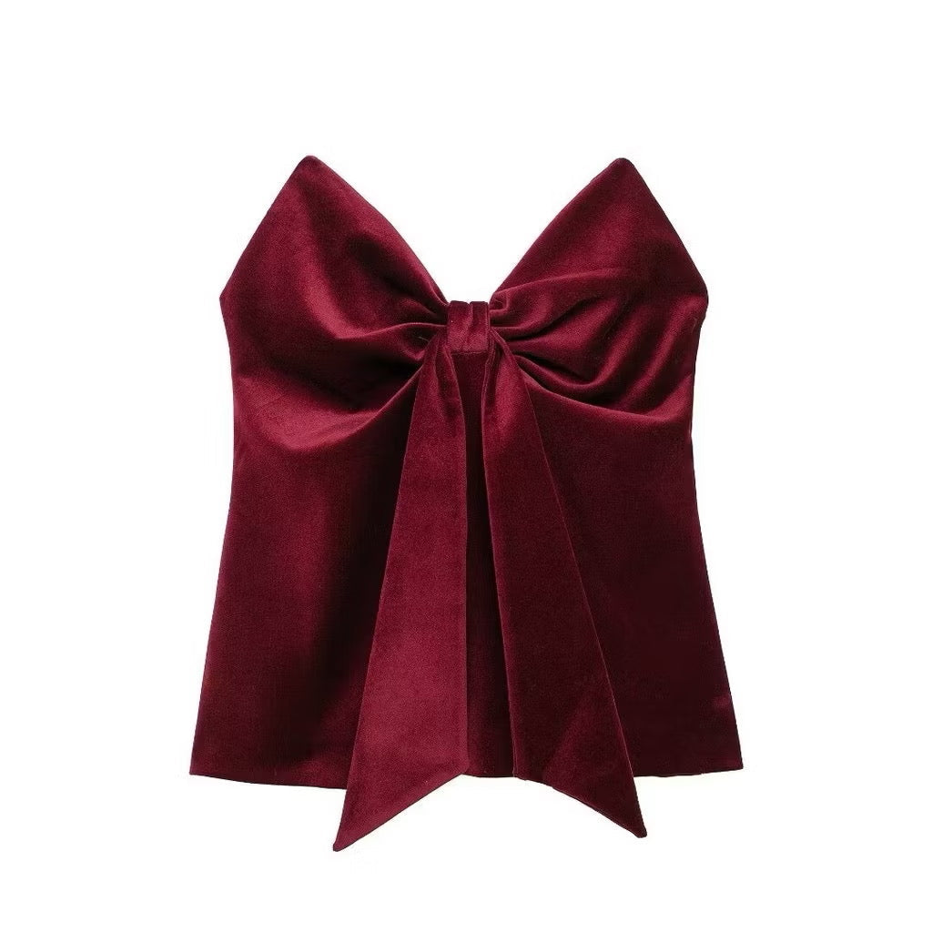 MILAN VELVET TOP IN WINE RED - V-NECK EVENING BLOUSE