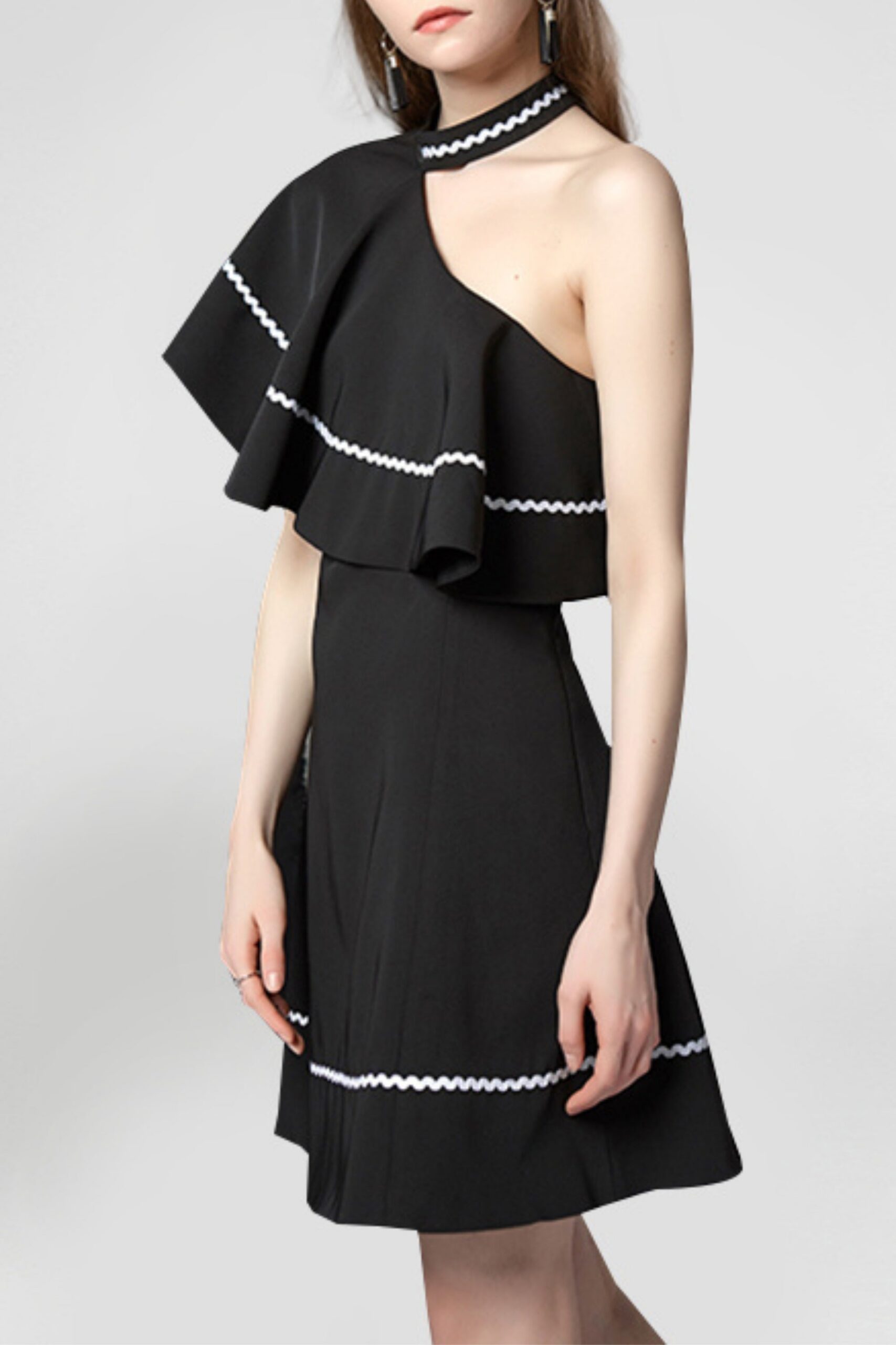 RUFFLE SLEEVE A-LINE MINI BLACK PARTY DRESS