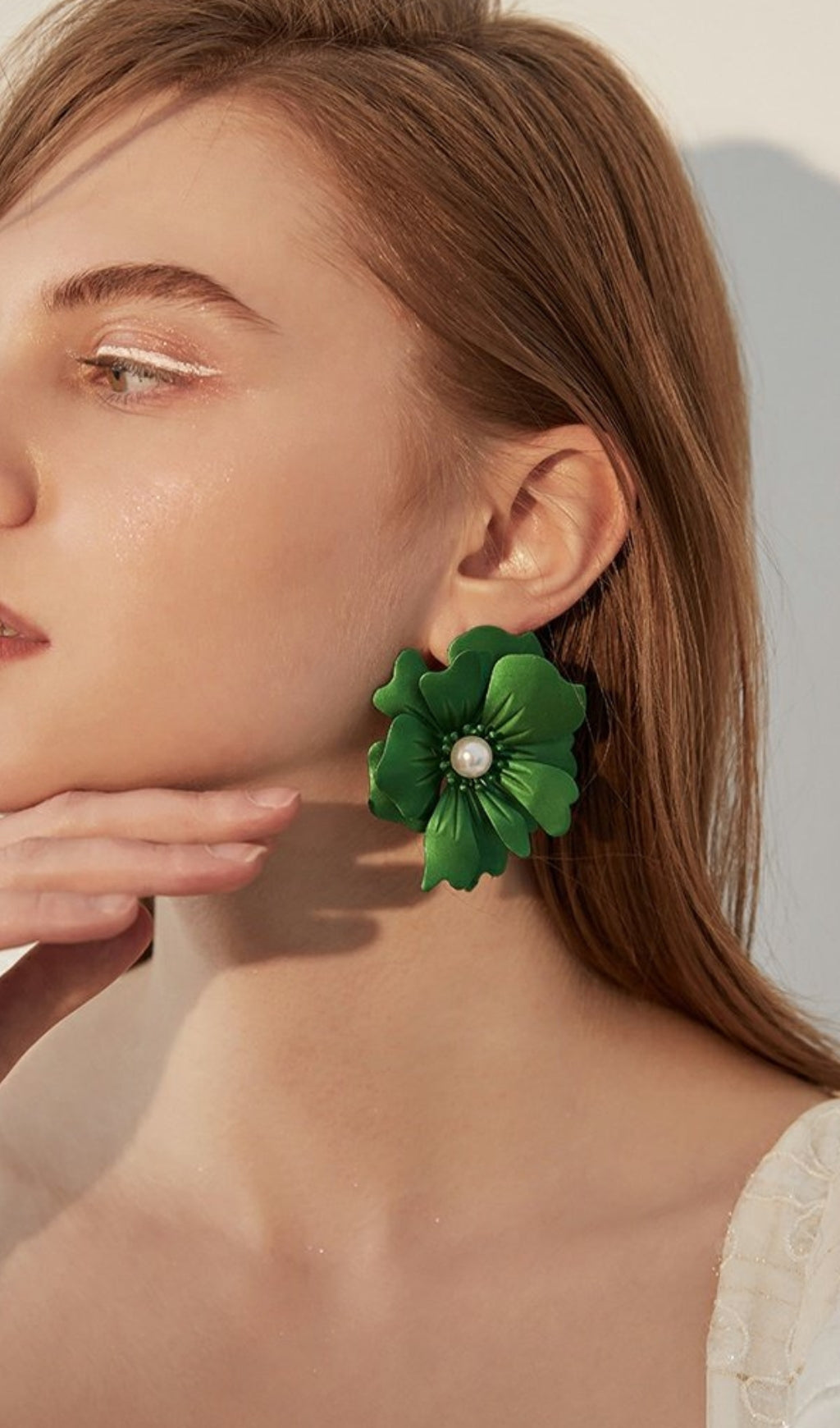 GREEN PETAL ALLOY EARRINGS FOR PARTY