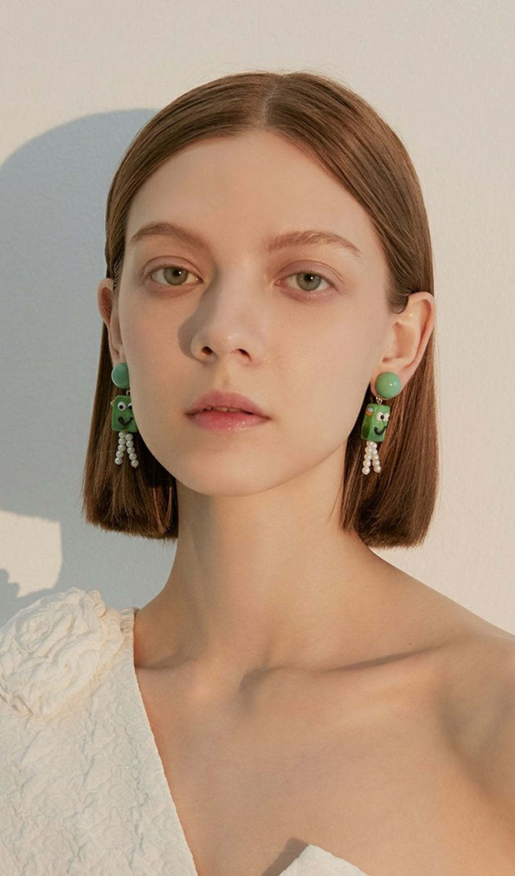 GREEN SMILEY PEARL DROP HOOP EARRINGS FOR PARTY