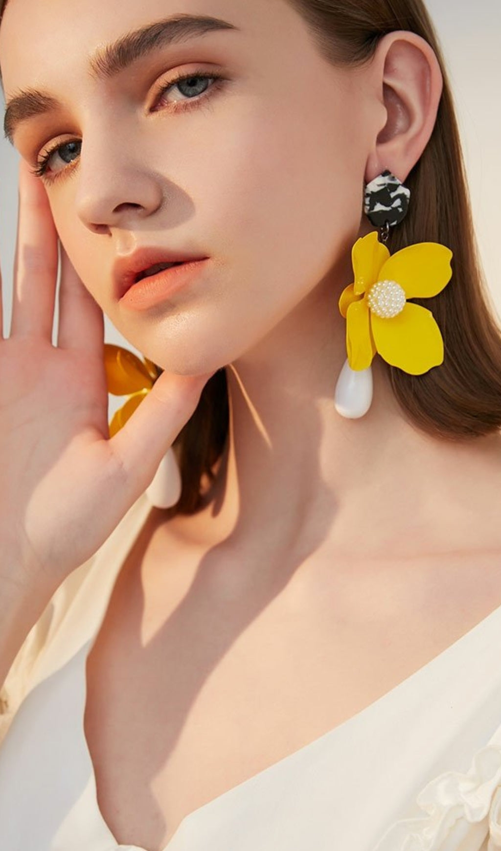 YELLOW FLOWER PEARL STUD EARRINGS FOR WEDDING