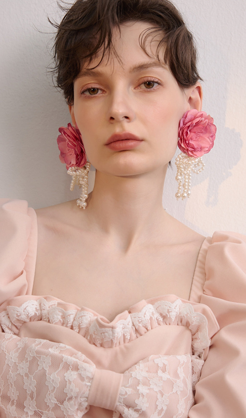 PINK FLOWER PETAL ACRYLIC DROP EARRINGS FOR PARTY
