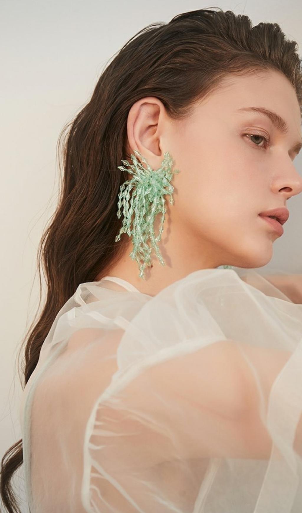 GREEN ACRYLIC TASSEL DANGLE EARRINGS FOR PARTY