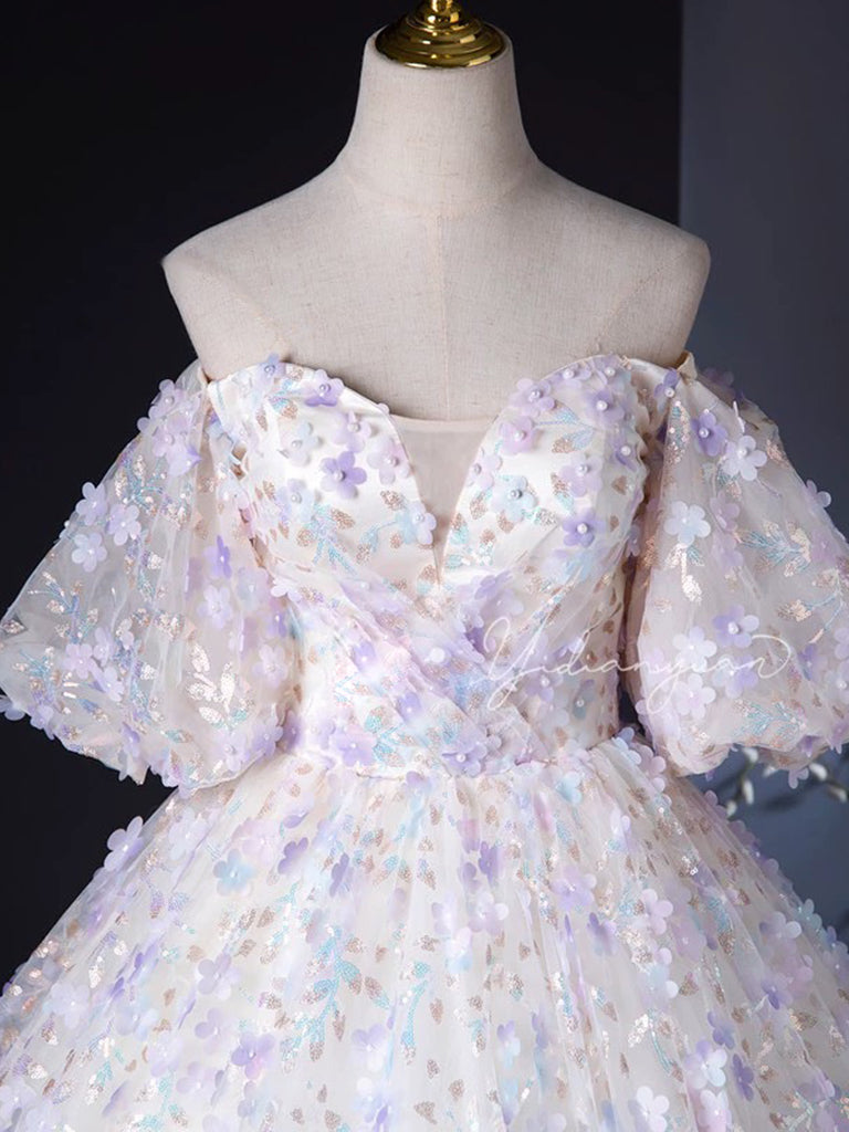A-LINE TULLE LACE DRESS IN LIGHT PURPLE