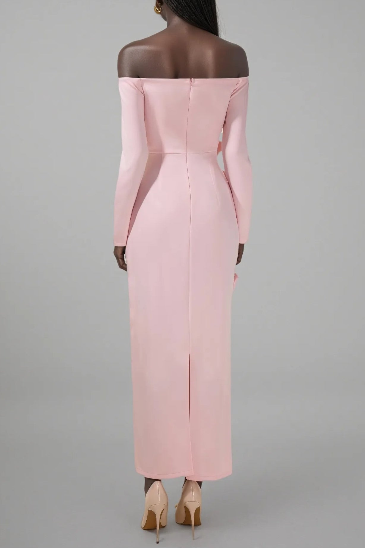 HILARY PINK 3D FLOWER STRAPLESS MIDI DRESS