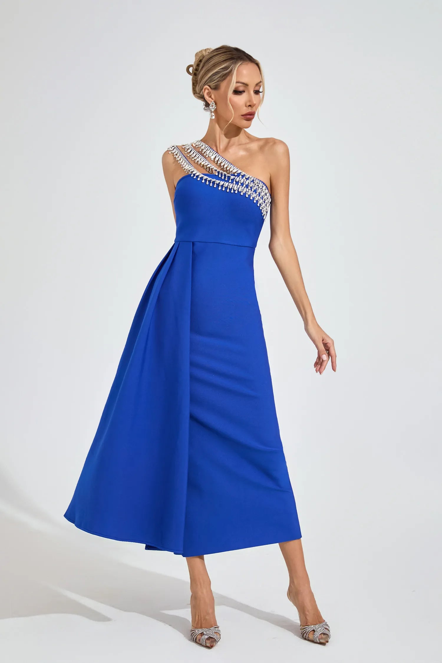 PHILIPPA BLUE DIAMOND STRAPLESS MAXI DRESS