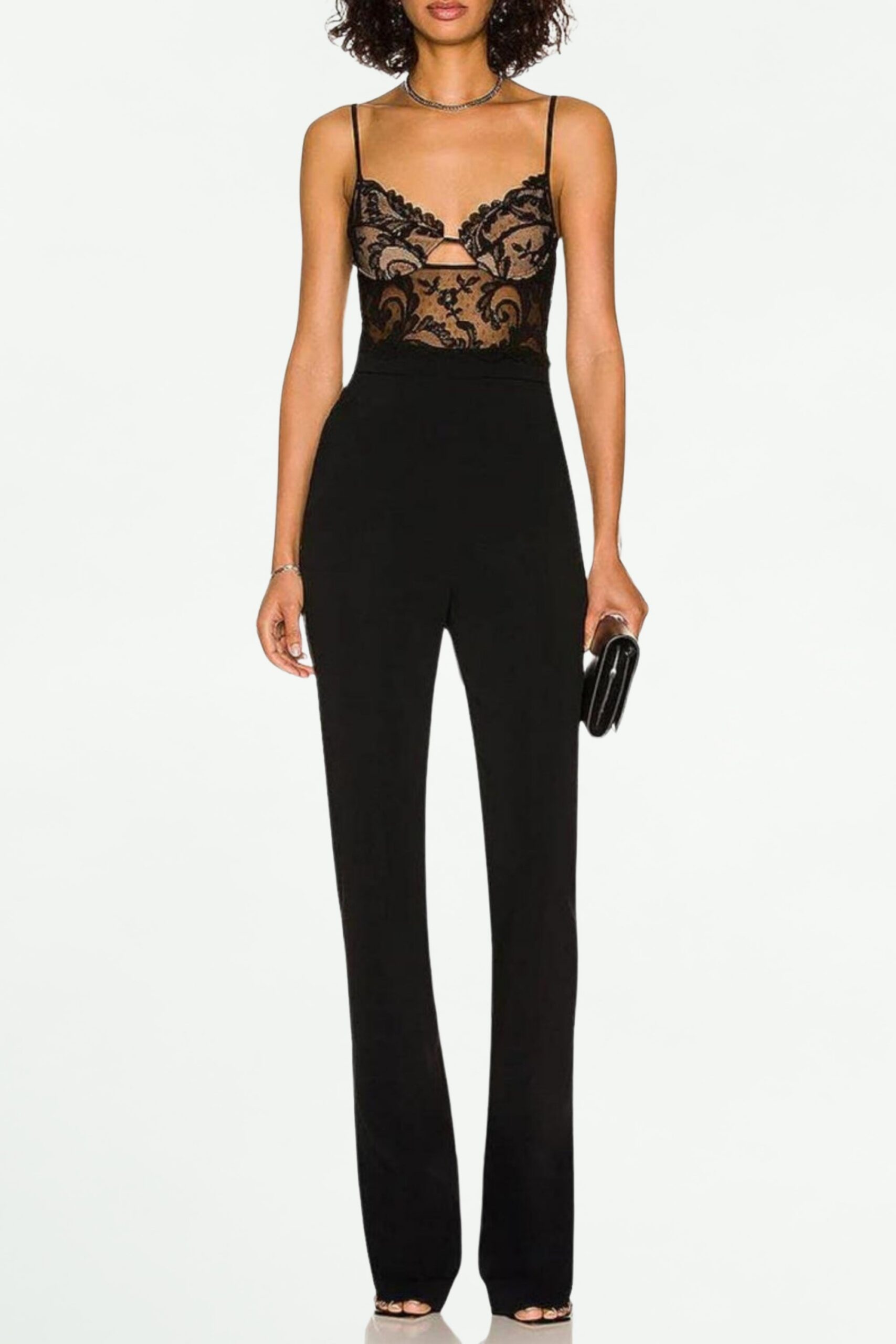 339 BLACK LACE BANDAGE BODYCON JUMPSUIT FOR PARTY